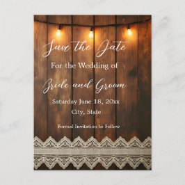 Cartão Postal Rustic Wood and Lace Save the Date Postcard