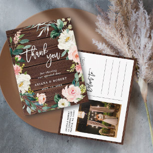 Cartão Postal Rustic Wood Floral Wreath Foto Muito Obrigado