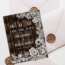 Cartão Postal Rustic Wood Lace Floral Wedding Save the Date