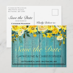 Cartão Postal Rustic Wood Salve a Data Rosa Floral Anúncio