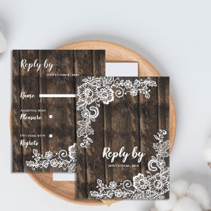 Cartão Postal Rustic Wood White Floral Lace Country Casamento RS