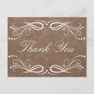 Cartão Postal Rustic Wood White Floral Vintage Obrigado