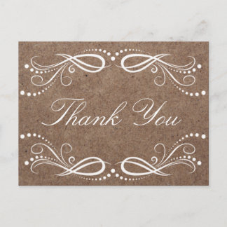 Cartão Postal Rustic Wood White Floral Vintage Obrigado