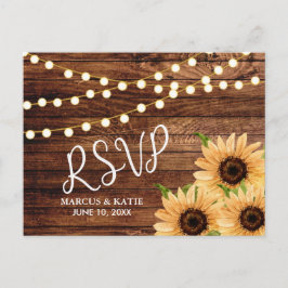 Cartão Postal Rustic Woods e Sunflower Wedding RSVP