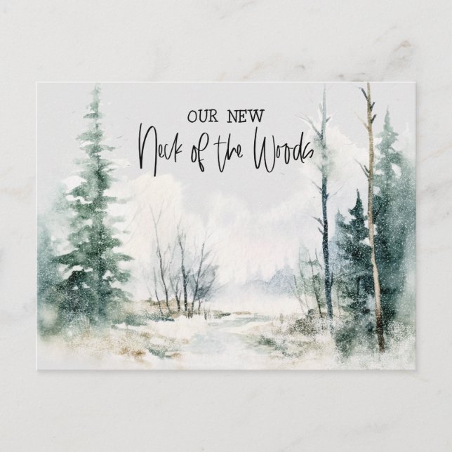 Cartão Postal Rustic Woods Nós mudamos um novo anúncio de casa (Frente)