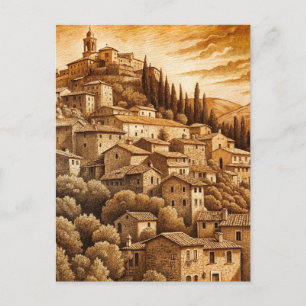Cartão Postal Rústica Toscana Europeia Encosta Vintage Nostalgia