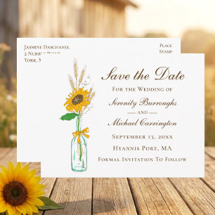 Cartão Postal Rústico Casamento De Girassol Floral Salvar A Data