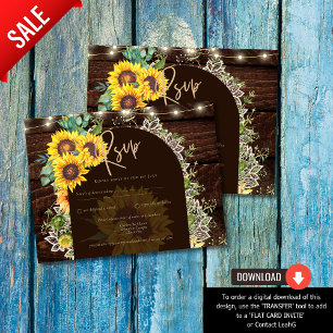 Cartão Postal Rústico Sunflower Lace Lights Arch Casamento de Ve