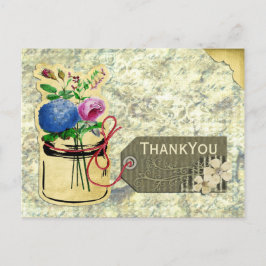 Cartão Postal rústico vintage hydrangea rosas mason jar obrigado
