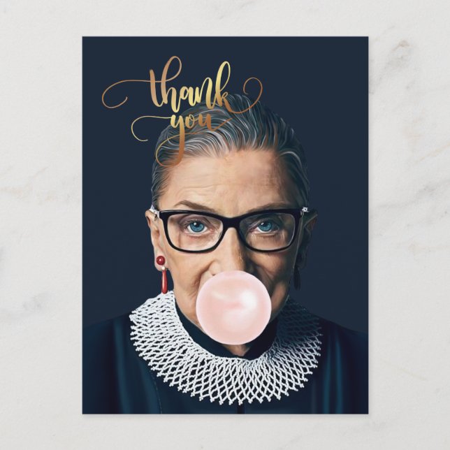 Cartão Postal Ruth Bader Ginsburg Soprar chiclete Obrigada (Frente)