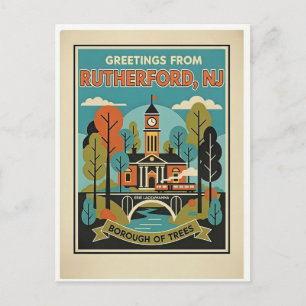 Cartão Postal Rutherford NJ Borough das Árvores Retro