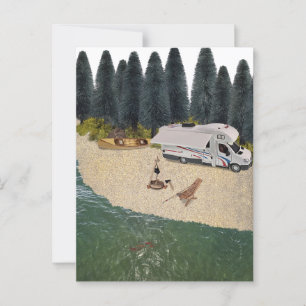 Cartão Postal RV Camper na Floresta pela água
