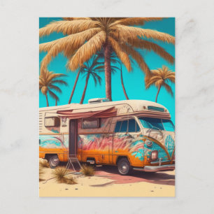 Cartão Postal RV retrô e palmeiras