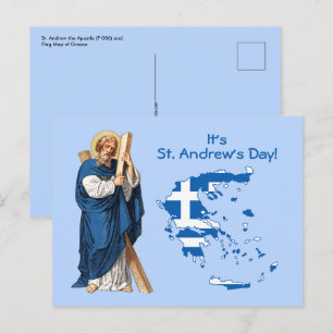 Cartão Postal S. André com Bandeira-Mapa da Grécia Dia de Festa