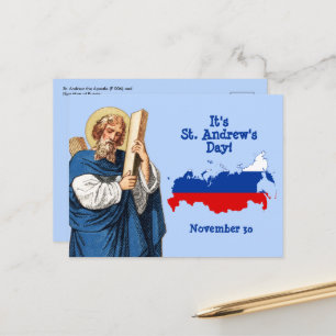 Cartão Postal S. André com Bandeira-Mapa da Rússia Dia de Festa