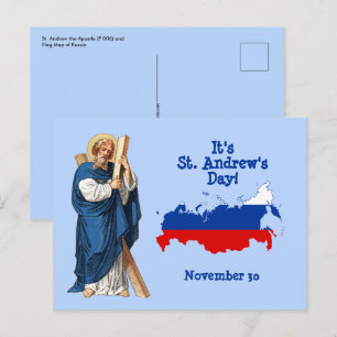Cartão Postal S. André com Bandeira-Mapa da Rússia Dia de Festa