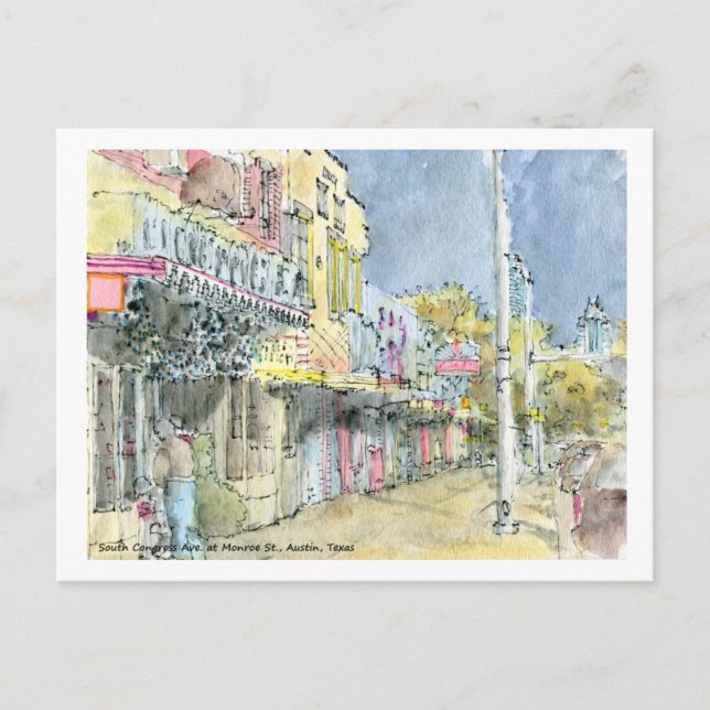 Cartão Postal S. Congresso Ave. em Monroe Rua, Austin, Texas. (Frente)