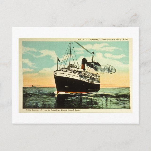 Cartão Postal S.S. Alabama, Cleveland Put-In-Bay Route (Frente)