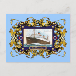 Cartão Postal S.S. Manhattan Vintage Nave Vintage