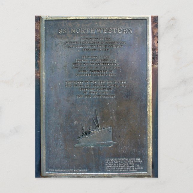 Cartão Postal S. S. Northwestern Memorial Plaque (Frente)