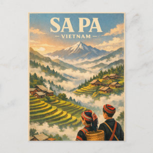 Cartão Postal Sa Pa town, Vietnã, em um clássico retrô