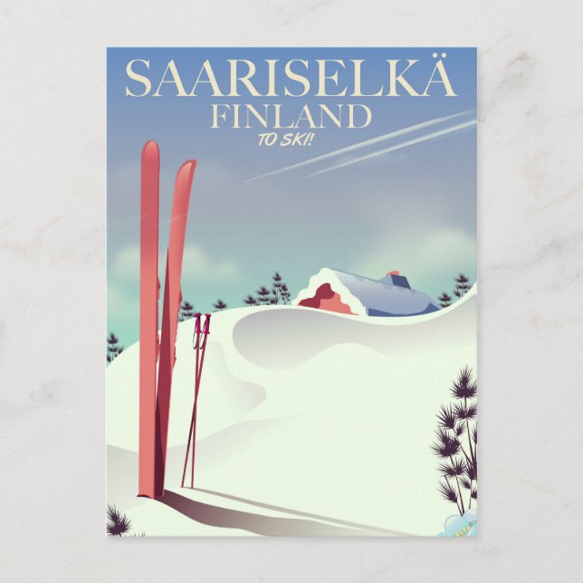 Cartão Postal Saariselkä Finlândia ski poster (Frente)