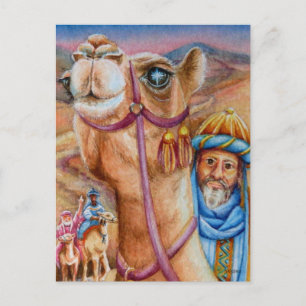 Cartão Postal Sábios em Camelos Veem Arte em Aquarela Estrela