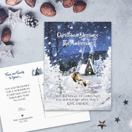 Cartão Postal Sable Rough Collie & Lamb, Magic White Christmas -