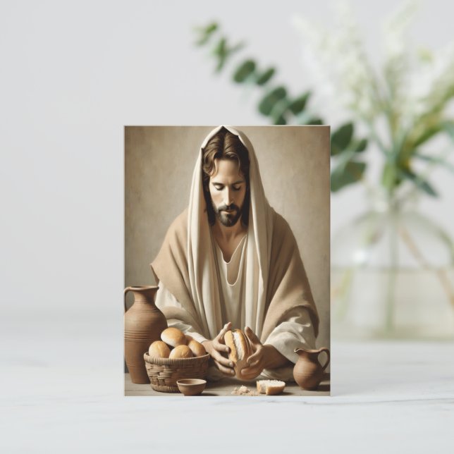 Cartão Postal Sacramentos divinos: Jesus Quebrando Pão (Em pé/Frente)