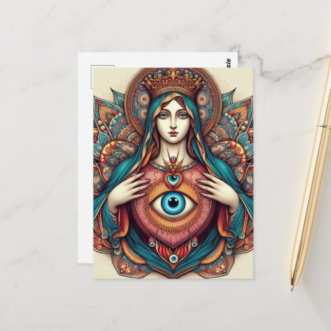 Cartão Postal Sacred Heart Of Mary Protection From Evil (Frente/Verso In Situ)