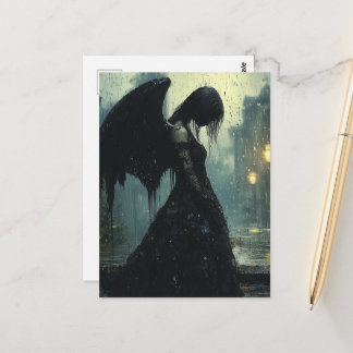 Cartão Postal Sad Dark Angel in Rain Fantasy