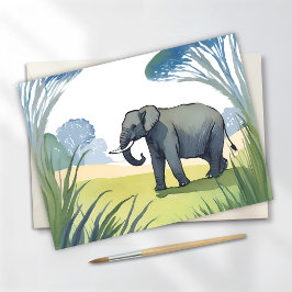 Cartão Postal Safári de Elefantes | Aquarela da Bela Natureza