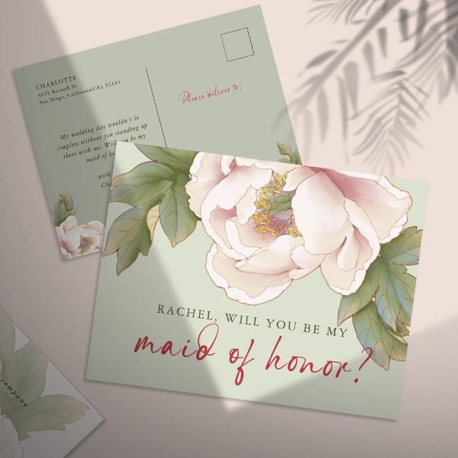 Cartão Postal Sage & Blush Você Será Minha Proposta De Madrinha  (Criador carregado)