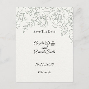 Cartão Postal Sage Floral Line Art Save the Date