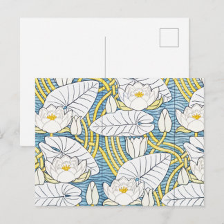 Cartão Postal Sage Green Art Nouveau Water Lily Pattern