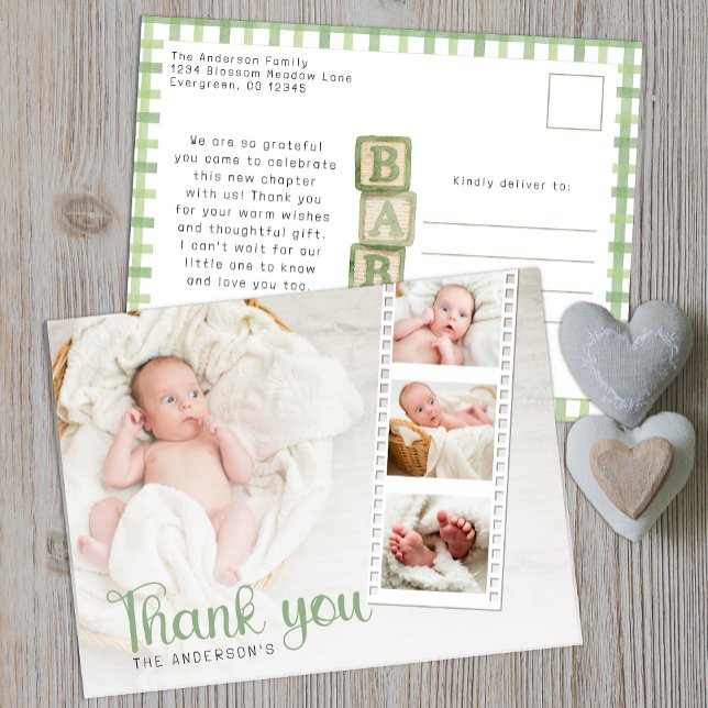 Cartão Postal Sage Green Baby Shower Thank You Photo Card (Baby Shower Thank You Postcard)