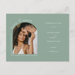 Cartão Postal Sage Green Boho Arch Photo Código QR Salvar Data P