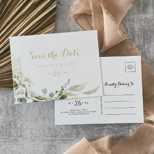 Cartão Postal Sage Greenery Eucalipto Horizontal Salve a Data
