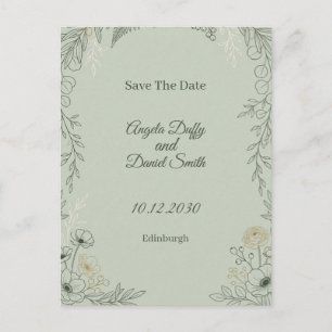 Cartão Postal Sage Line Art Floral Salve o Dia