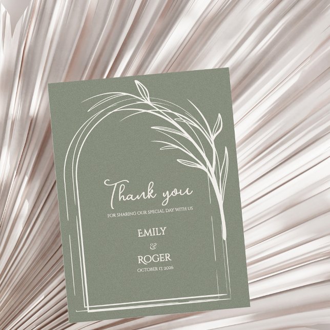Cartão Postal Sage Verde Arco Simples Botânico Agradecimento de  (Sage Green Minimalist Arch Botanical Wedding Thank You Card | Elegant Modern Thank You Note)