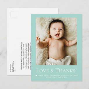 Cartão Postal Sage verde-azulado Foto Amor de Bebê & agradecimen