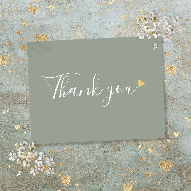 Cartão Postal Sage Verde Coração Dourado Script Agradecimento Em (Sage Green Gold Heart Script Business Thank You Postcard)