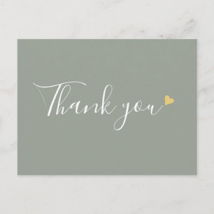 Cartão Postal Sage Verde Coração Dourado Script Agradecimento Em