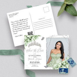 Cartão Postal Sage Verde Coroa de Tiara de Prata Quinceañera Fot