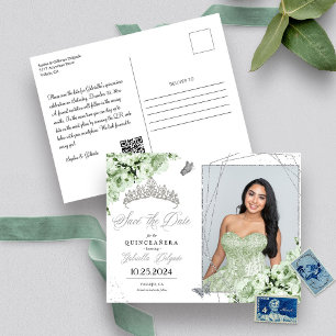Cartão Postal Sage Verde Coroa de Tiara de Prata Quinceañera Fot