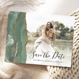 Cartão Postal Sage Verde Ouro Ágata Personalizado Foto Salve a D
