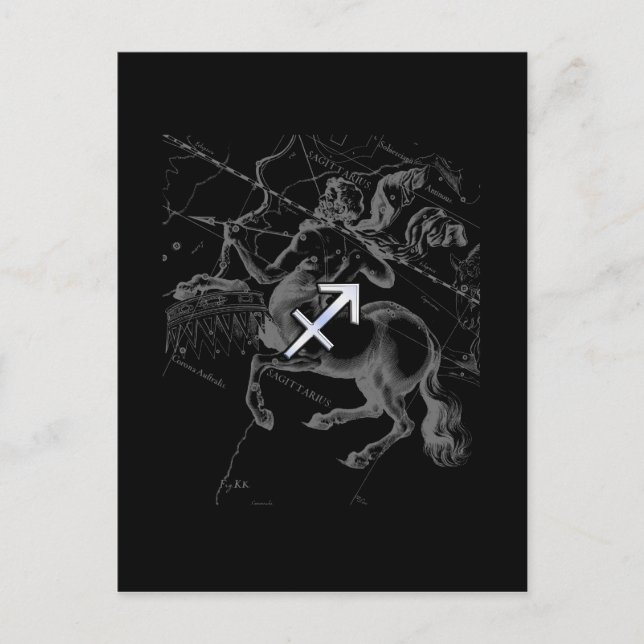 Cartão Postal Sagitário com aparência cromada signo do zodíaco H (Frente)