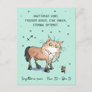 Cartão postal Sagitário Zodiac Cat Star