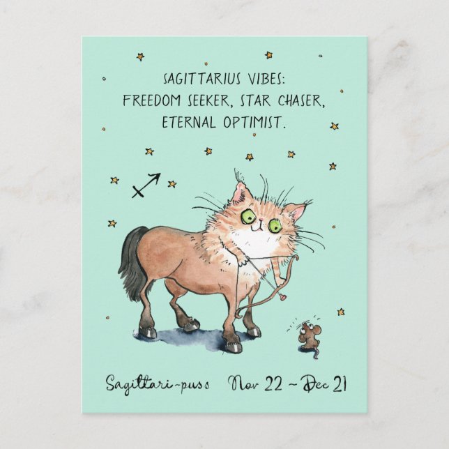 Cartão postal Sagitário Zodiac Cat Star (Frente)
