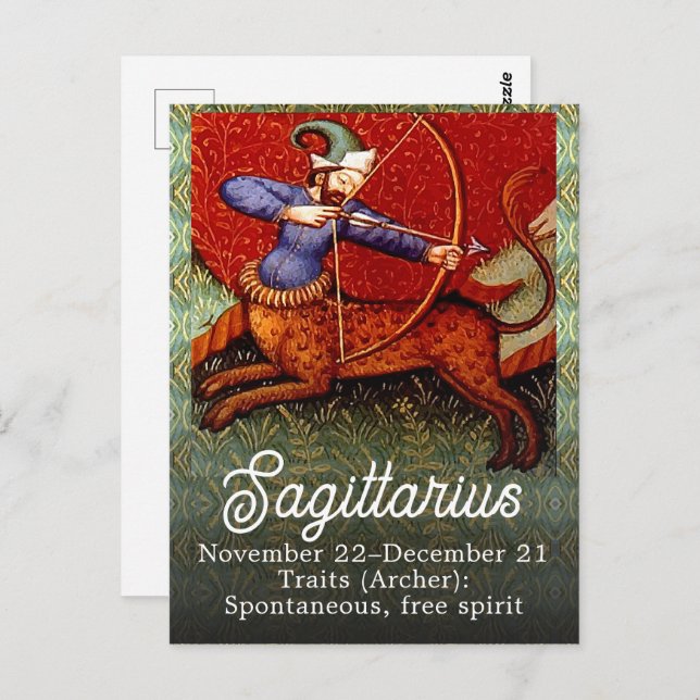 Cartão Postal Sagittarius Horoscópio Zodiac Arte Medieval (Frente/Verso)